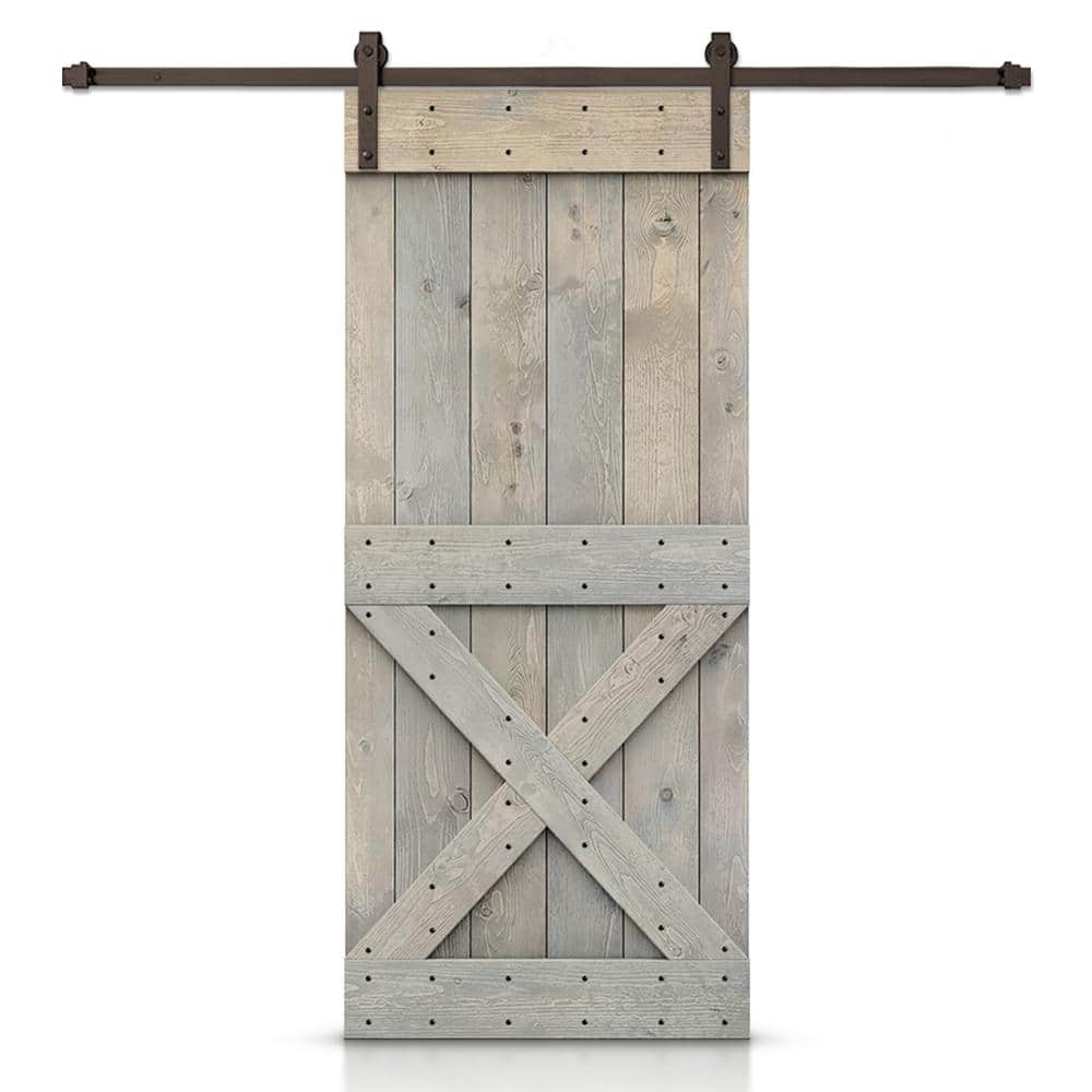36 in. x 84 in. Mini X-Series Smoke Gray DIY Knotty Pine Wood Interior Sliding Barn Door with Hardware Kit price history on PriceWatchPro