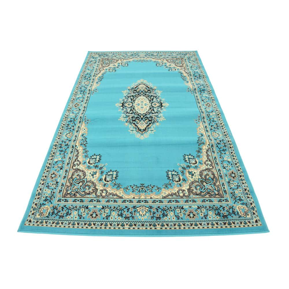 Turquoise Rectangular Medallion Synthetic 5' x 8' Area Rug