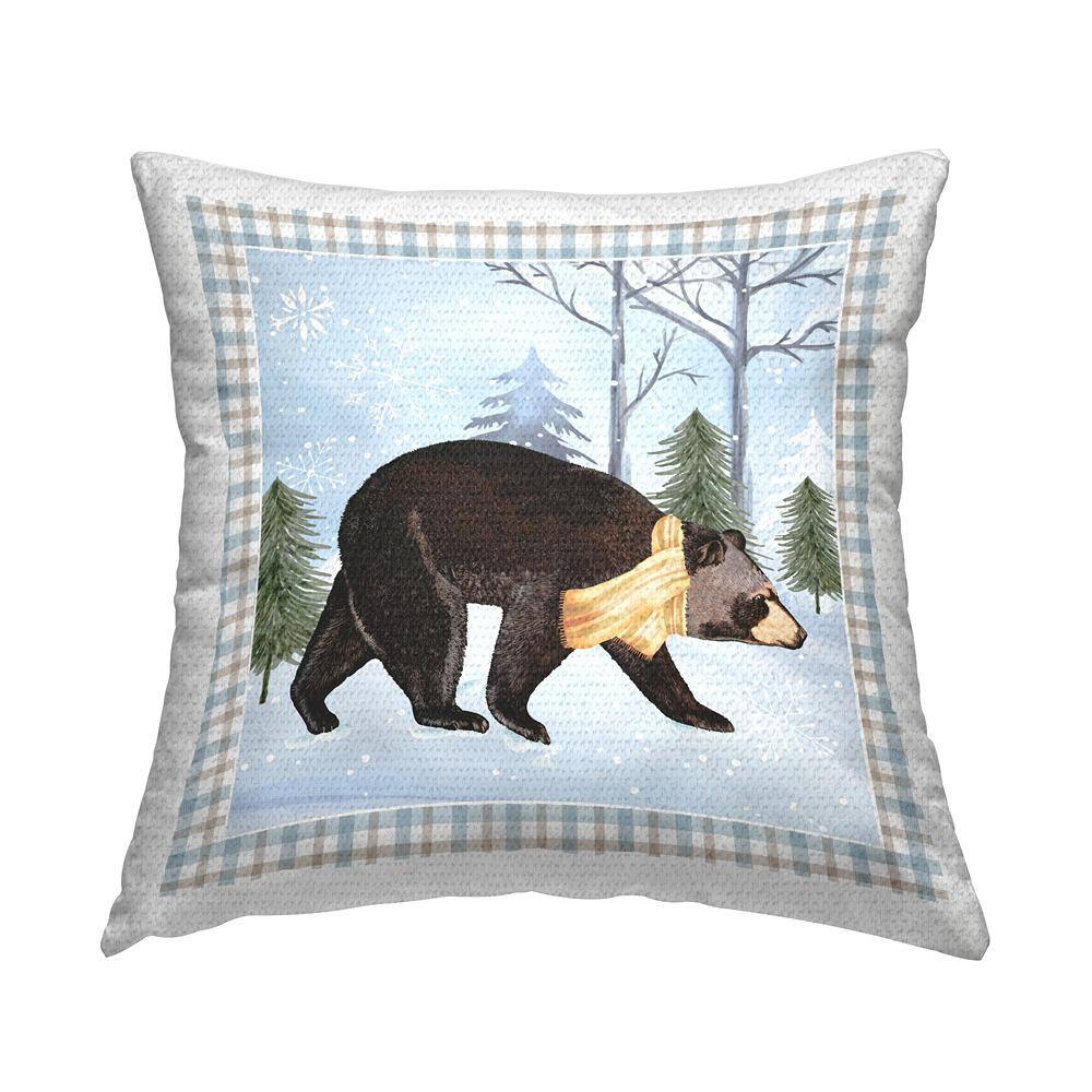Snowy Bear Blue Tartan Border Blue Square Outdoor Throw Pillow price history on PriceWatchPro