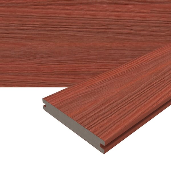 Magellan Plus 0.88 in. x 5.43 in. x 8 ft. Rustic and Wood Grain Swedish Red Grooved Composite Decking Board