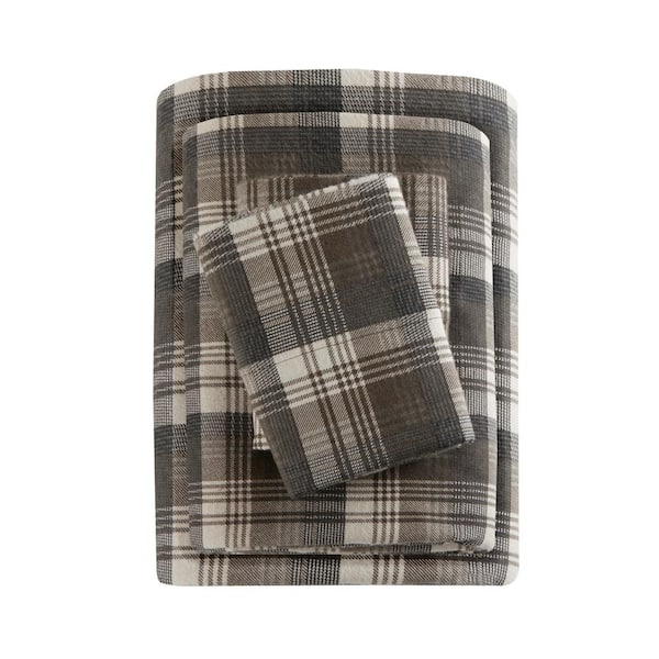 Woolrich Cotton Flannel 4-Piece Brown Plaid Queen Sheet Set
