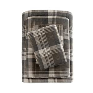 Cotton Flannel 4-Piece Brown Plaid King Sheet Set