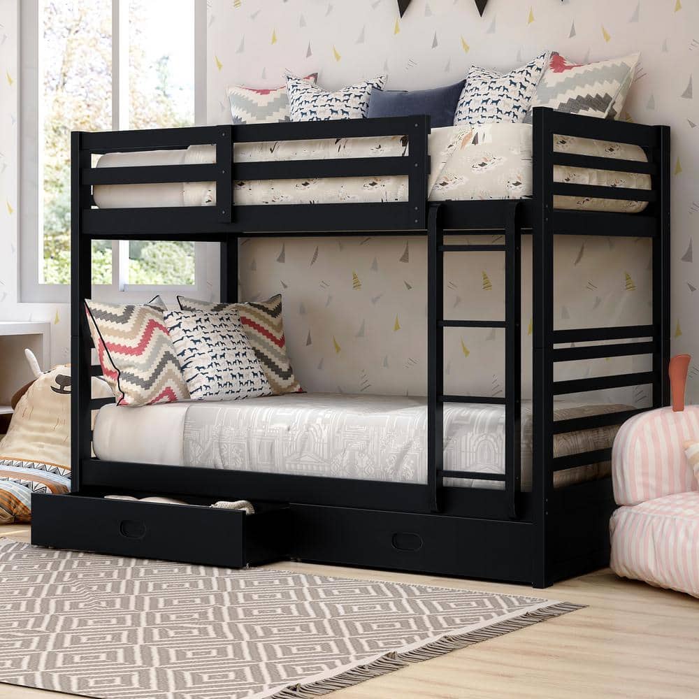 Furniture of America Daxter Black Twin over Twin Wood Bunk Bed
