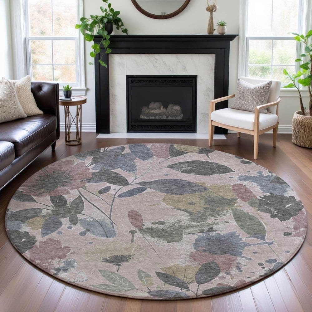 Mayfield Premium Machine Washable Abstract AMF1549 Blush 8 ft. x 8 ft. Round Rug price history on PriceWatchPro