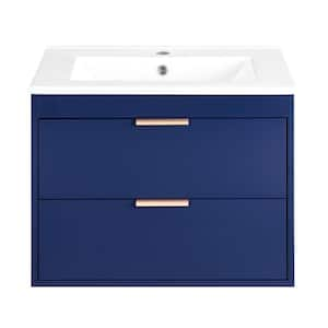 24 in. W x 18 in. D x 19 in. H Single Sink Floating Bath Vanity in Blue with White Ceramic Top