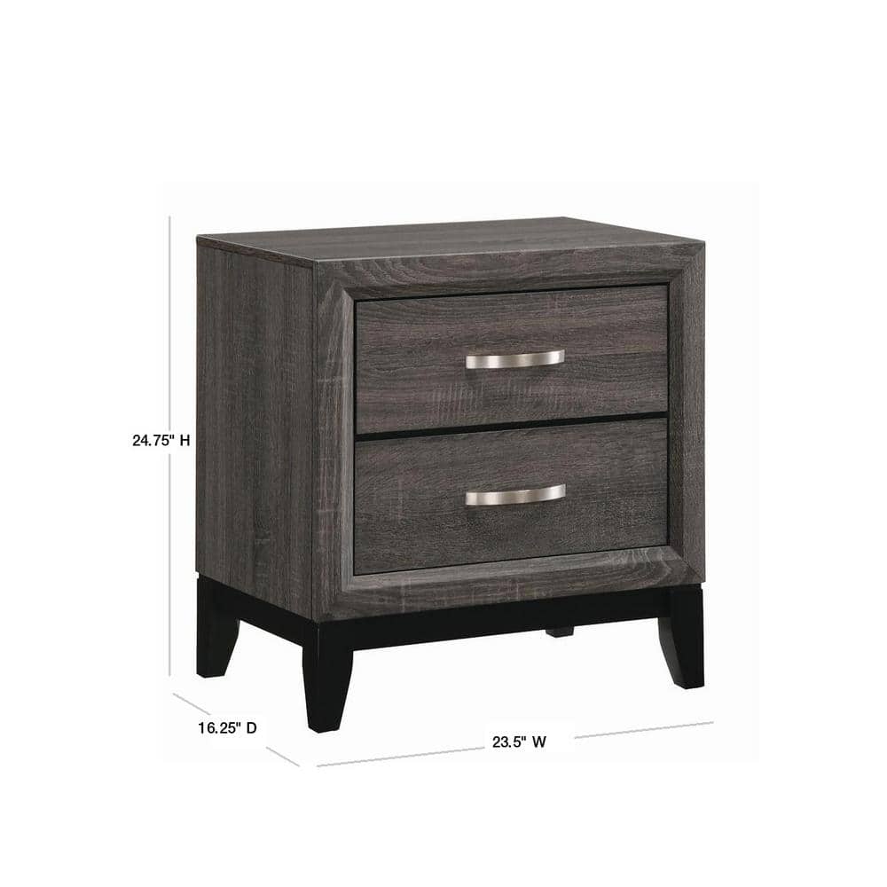 Watson 24" Gray Oak and Black 2-Drawer Nightstand