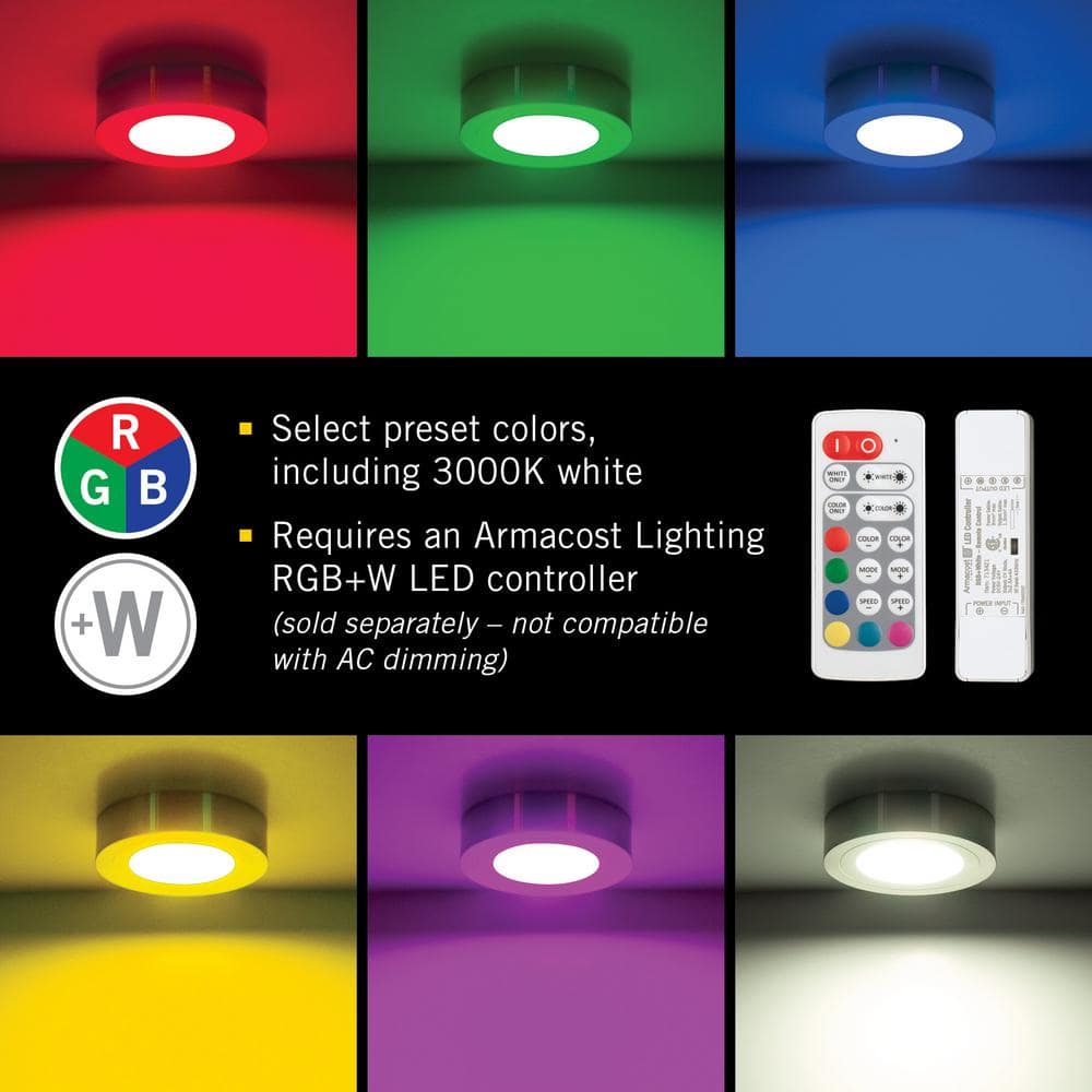 White Satin RGB+W Dimmable LED Under Cabinet Puck Light