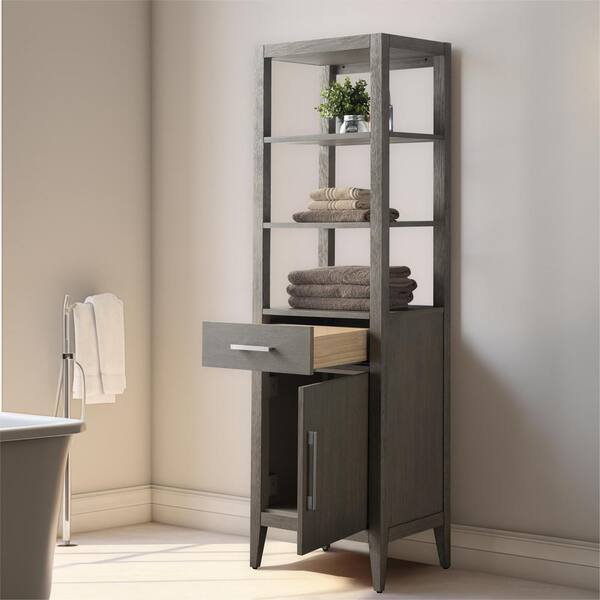 Vanity Art 21 in. W x 17 in. D x 72 in. H Brown MDF Floor Standing Linen Cabinet with Soft Close Door in Driftwood Gray/BN