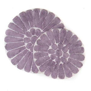 Bursting Flower 24 in. x 24 in. and 30 in. x 30 in. Round 2-Piece Bath Rug Set in White/Lilac