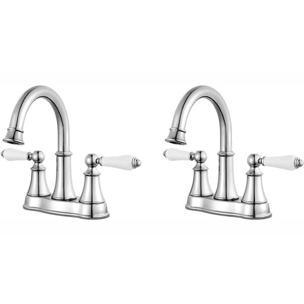 Pfister Courant 4 In Centerset 2 Handle Bathroom Faucet Polished Chrome With White Handles Pack Combo Lf048copccmb - Chrome Vs Brushed Nickel In Bathroom 2020 Pdf