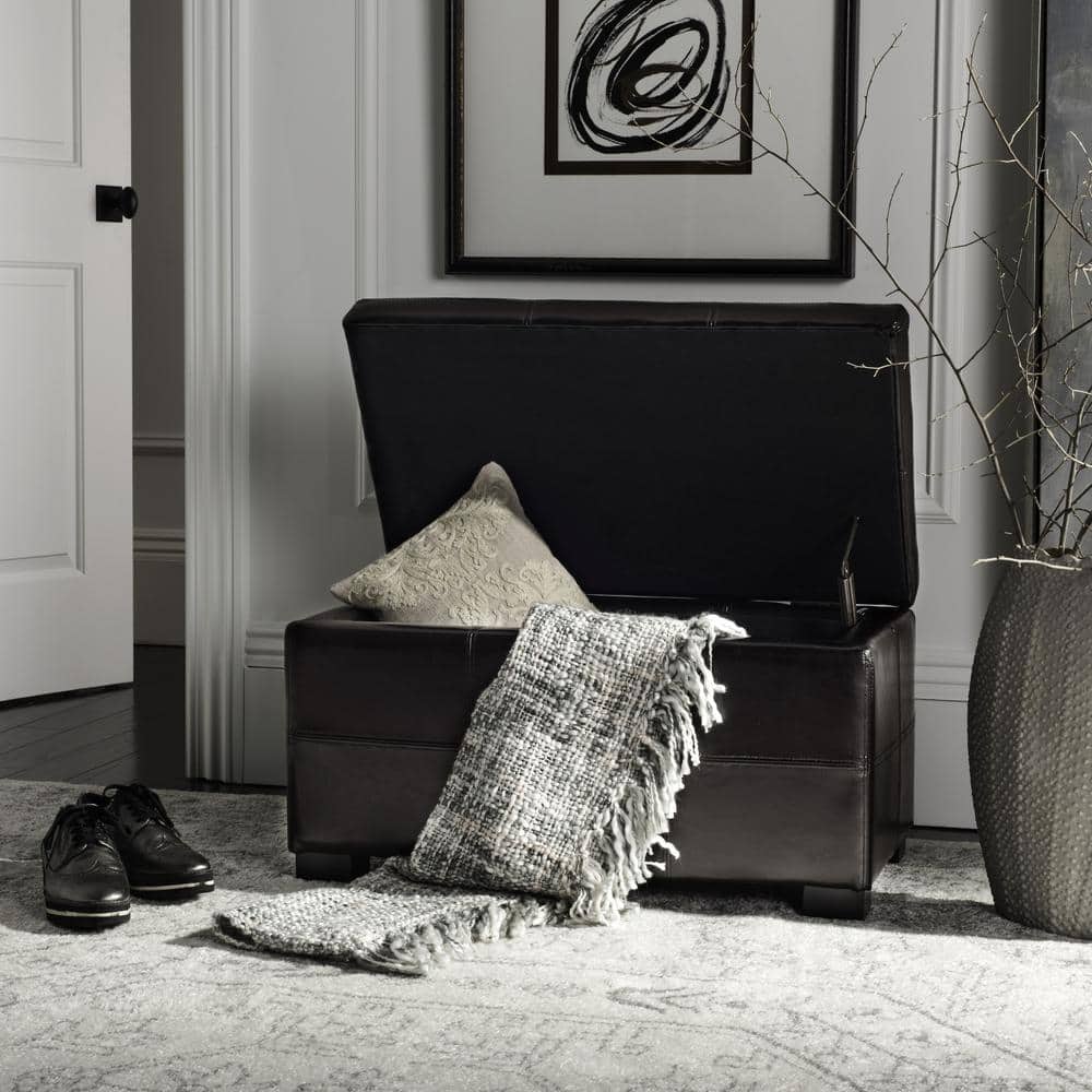 Maiden Black Faux Leather Tufted Storage Bench