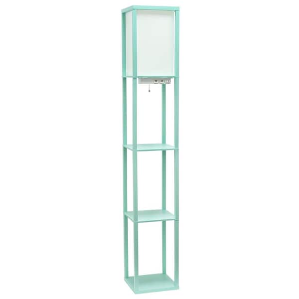 Creekwood home 62.5 in. Aqua Modern 3-Tier Column Floor Lamp with Charging Ports and Outlet for Living Room, with Linen Shade