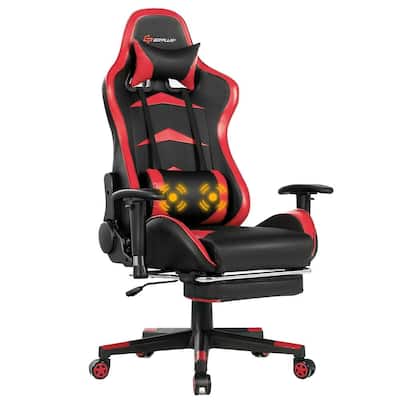 Red and Black Computer Gaming Adjustable Lumbar Support Chair and Ergonomic Swivel Rolling Massage Chair with Headrest