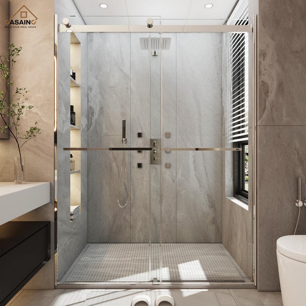 Chrome Frameless Double Sliding Shower Door with Clear Glass