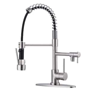 Brushed Nickel Single Handle Pull Down Sprayer Kitchen Faucet with Advanced Spray, Pull Out Spray Wand in Solid Brass
