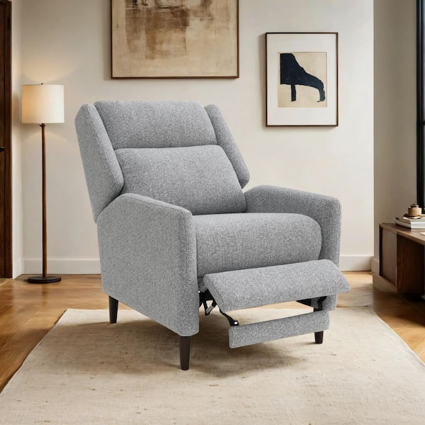 Bourg Gray Fabric Manual Push Back Recliner With Extending Leg Rest