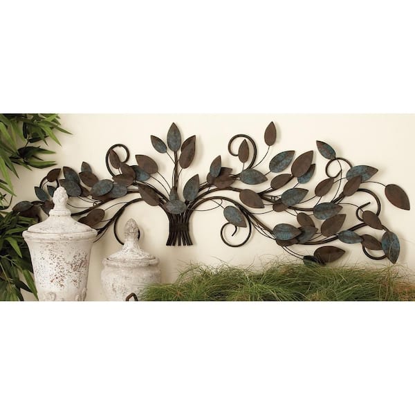 Litton Lane 51 in. x 15 in. Metal Blue Leaf Wall Decor