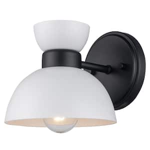 Azaria 1-Light White and Black Indoor Wall Sconce Light Fixture with Metal Dome Shade