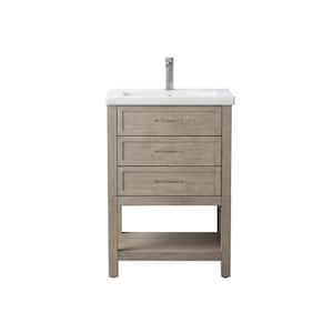 Oliver 24 in. W x 18 in. D x 34 in. H Bath Vanity in Vintage Gray with White Ceramic Vanity Top