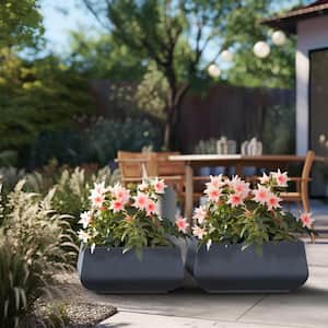 Modern 10 in., 7.5 in. High Large Tall Tapered Square Light Gray Outdoor Cement Planter Plant Pots Set of 2