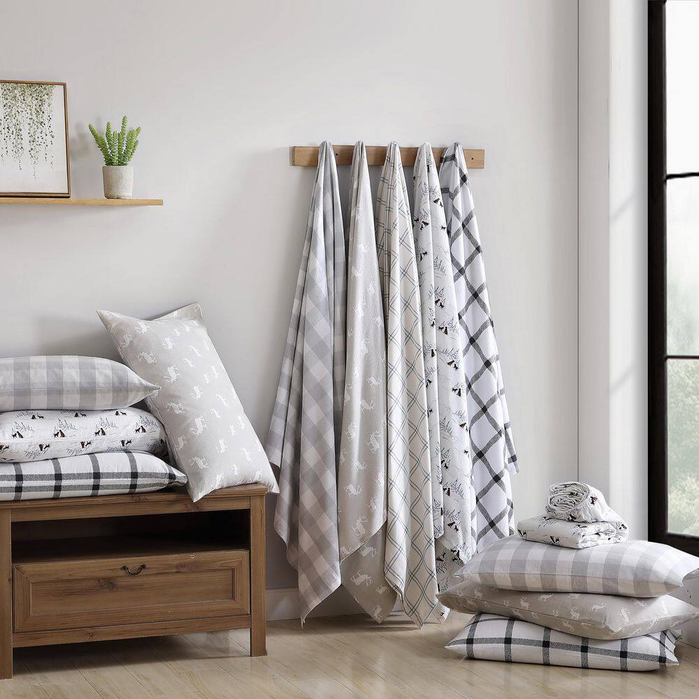 Gray Plaid Cotton Flannel Twin Sheet Set with Deep Pockets