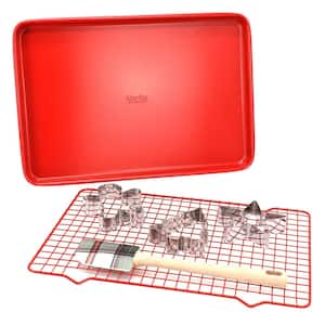 6 Piece Carbon Steel Bakeware Set in Red with Cookie Cutters