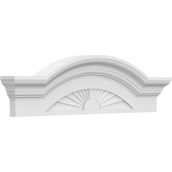 Ekena Millwork 2-1/2 in. x 26 in. x 7-1/2 in. Segment Arch W/ Flankers Sunburst Architectural Grade PVC Pediment
