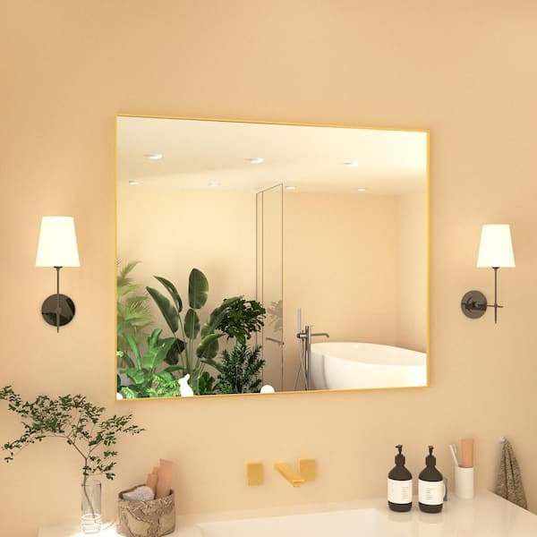 36 in. W x 30 in. H Rectangular Framed Wall Bathroom Vanity Mirror in Brushed Gold