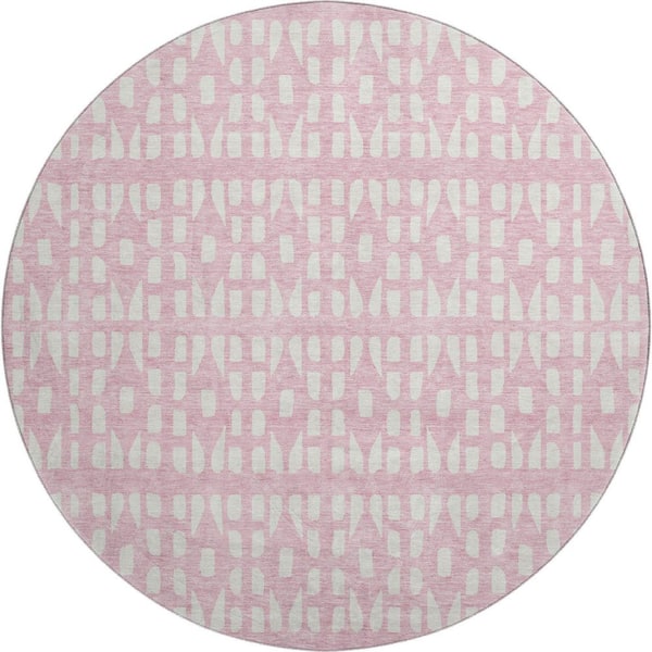 Addison Rugs Mayfield Premium Machine Washable Abstract AMF963 Pink 8 ft. x 8 ft. Round Rug