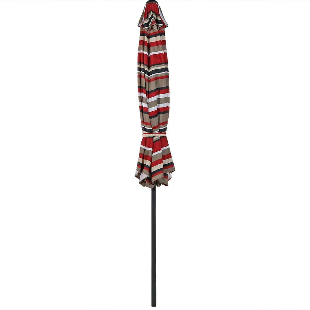 9-Foot Red and Beige Striped Aluminum Patio Umbrella
