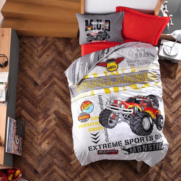 Mud İn White Duvet Cover Set, Twin Size Duvet Cover, 1 Duvet Cover, 1 Fitted Sheet and 2 Pillowcases, Child Room