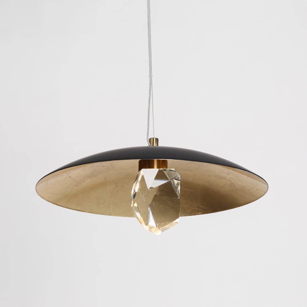 Eleutherius 7-Watt 1-Light Matte Black Integrated LED Bell Crystal Pendant Light Bedroom Kitchen Gold Leaf Hanging Light price history on PriceWatchPro
