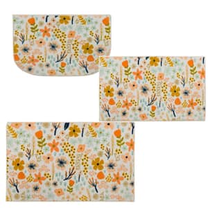 Whimsy Floral Cream 2 ft. 6 in. x 4 ft. 2 in. Kitchen Mat 3-Piece Rug Set