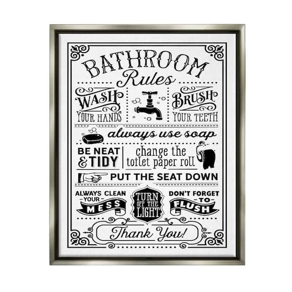 Stupell Industries Bathroom Rules Diagram List by Lettered and Lined 1-Piece Gray Floater Frame Abstract Graphic Art Print 17 in. x 21 in.