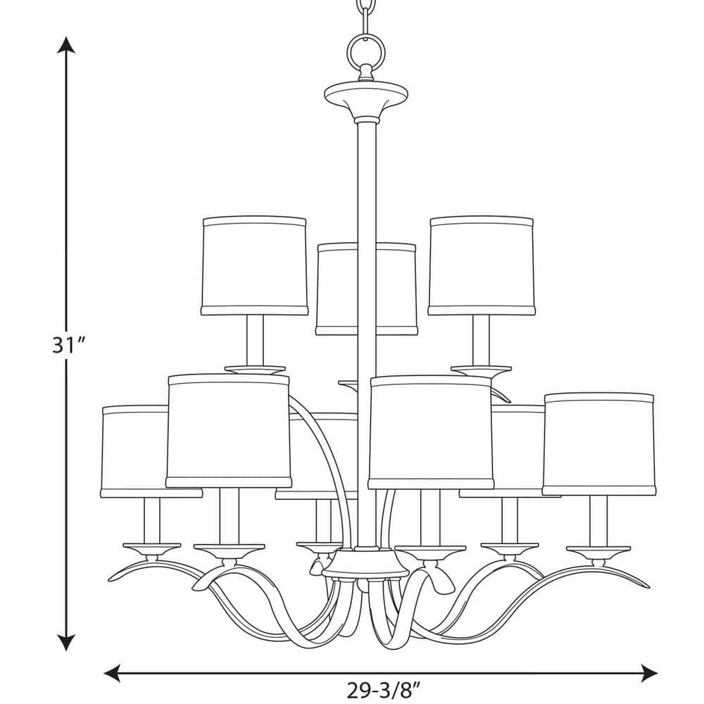 Brushed Nickel 9-Light Two-Tier Chandelier with Linen Drum Shades