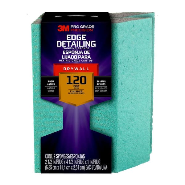 3M Pro Grade Precision 4 1/2 in. x 2 1/2 in. x 1 in. 120 Grit Fine Single Angled Drywall Sanding Sponge (2-Pack)