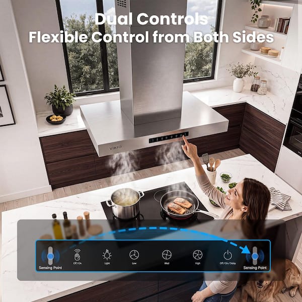 30 in. 900 CFM Ductless Island Range Hood in Stainless Steel with Gesture Sensing, Touch Control and LED Lights