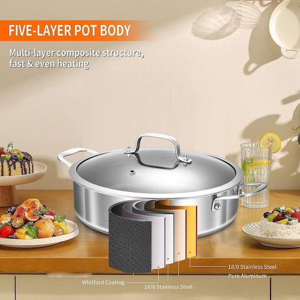 Lynzavix 12 qt. Stainless Steel Nonstick Saute Pan with Lid, Tri