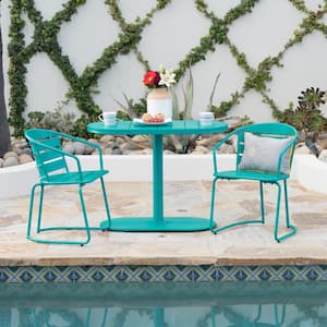 3-Piece Matte Teal Contemporary Handcrafted Outdoor Furniture Patio Bistro Set for Patios, Gardens, Poolside