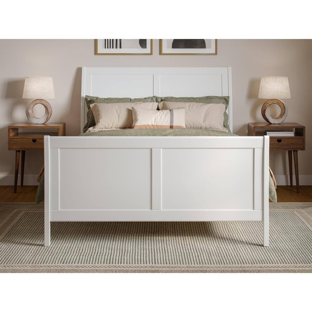 Valencia White Full Sleigh Platform Bed with Wood Frame