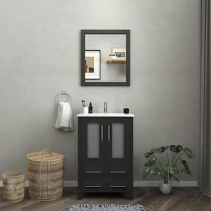 Brescia 24 in. W x 18.1 in. D x 35.8 in. H Single Basin Bathroom Vanity in Espresso with Top in White Ceramic and Mirror