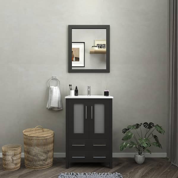 Vanity Art Brescia 24 in. W x 18.1 in. D x 35.8 in. H Single Basin Bathroom Vanity in Espresso with Top in White Ceramic and Mirror
