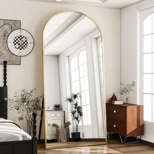 Gold 35 in. W x 77.9 in. H Arched Metal Framed Floor Standing Full Length Mirror
