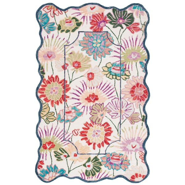 Jardin 9 ft. x 12 ft. Green/Ivory Floral Border Area Rug