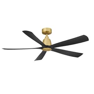 Kute5 52 in. Indoor/Outdoor Brushed Satin Brass Ceiling Fan with Black Blades, Remote Control and DC Motor