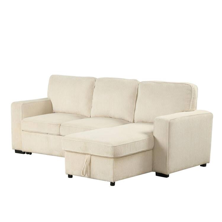 Furniture of America Roseshire 92.5 in. Straight Arm 1-Piece Chenille Reversible L Shaped Sectional Sleeper Sofa in Beige