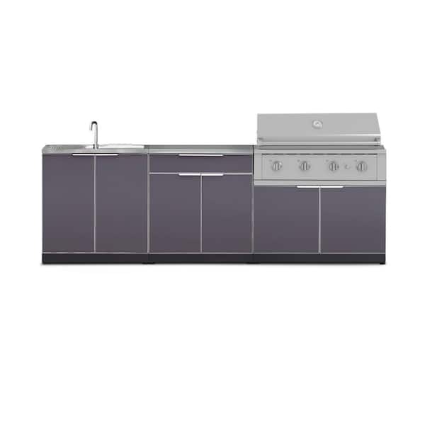 NewAge Products Outdoor Kitchen 104 in. W x 24 in. D x 48.5 in. H Aluminum 5-Piece Cabinet Set with 40 in. Performance Natural Gas Grill