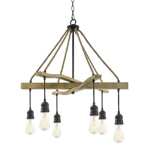 Marlo 60-Watt 6-Light Smoked Birch/Textured Black Farmhouse Chandelier, No Bulb Included