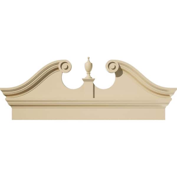 Ekena Millwork 42 in. W x 17-3/8 in. H x 2-3/4 in. P Rams Head Signature Urethane Combination Pediment Urn Ships Unattached in Box Prim