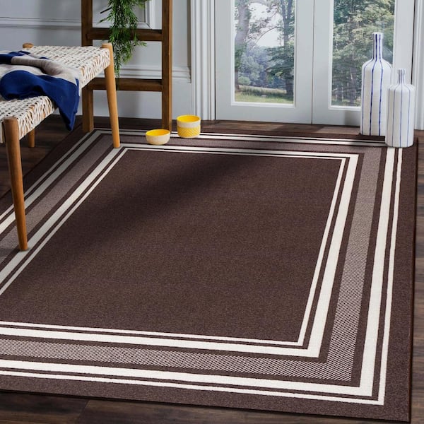 3 X 3 Brown Carmel Bordered Non Slip Doormat Indoor Area Rug